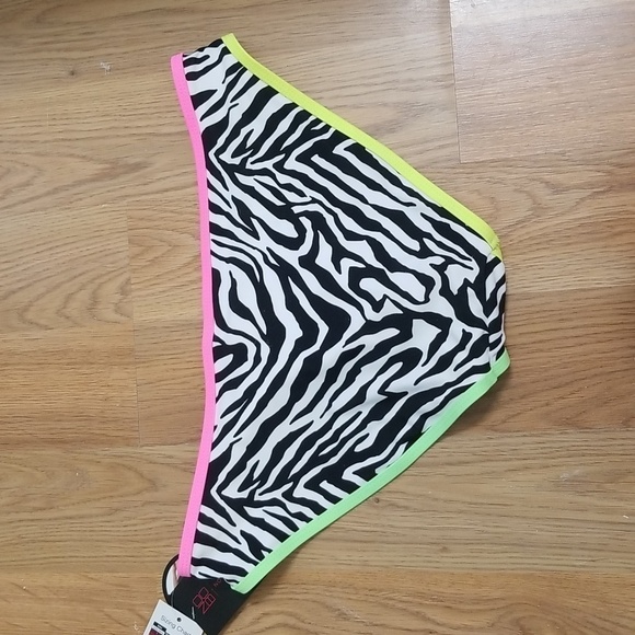 NO Boundaries Swim Bikini Set Top Bottoms Neon Zebra Print Abstract NEW - Picture 7 of 10